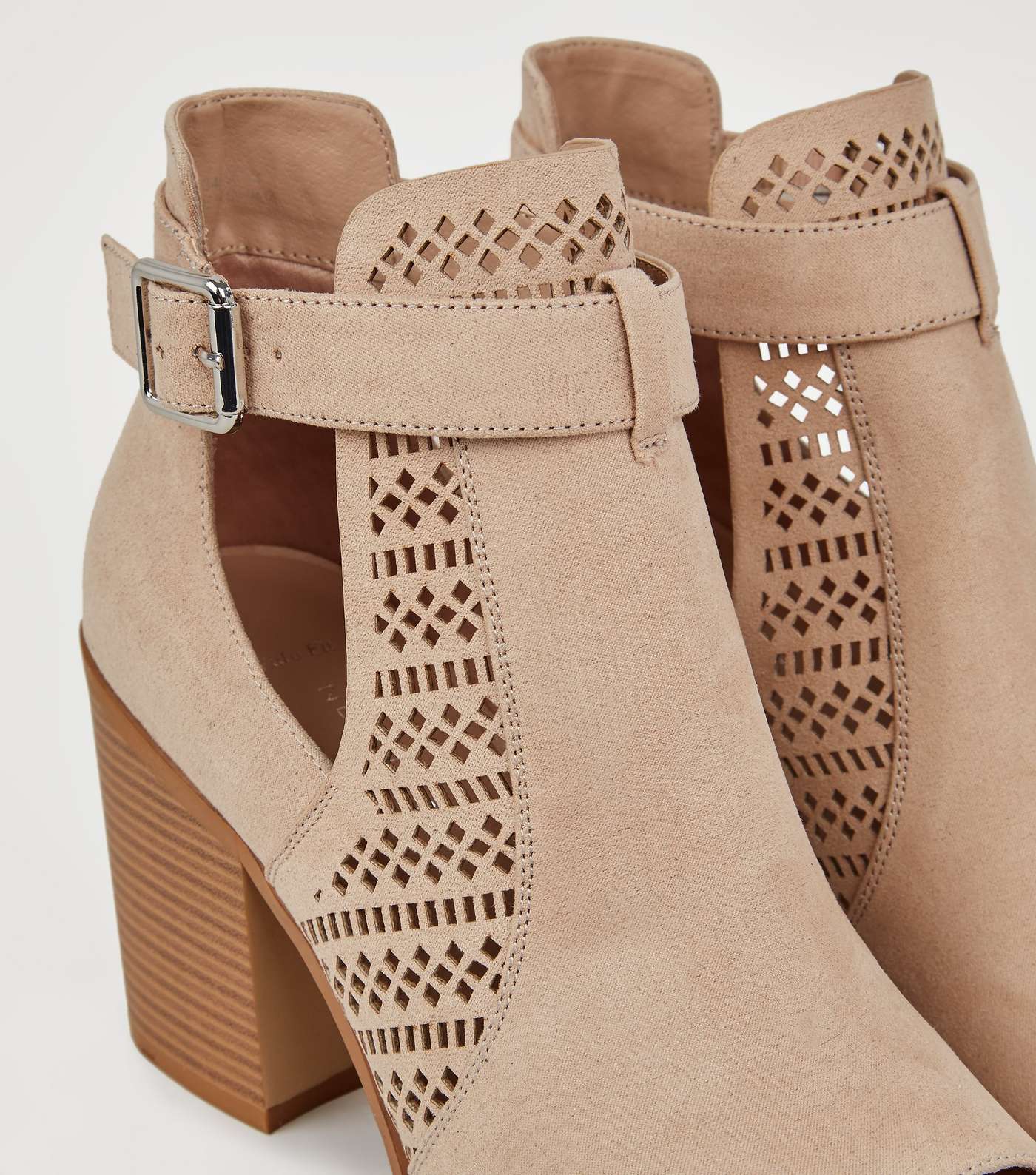 Wide Fit Nude Suedette Cut Out Block Heels Image 4
