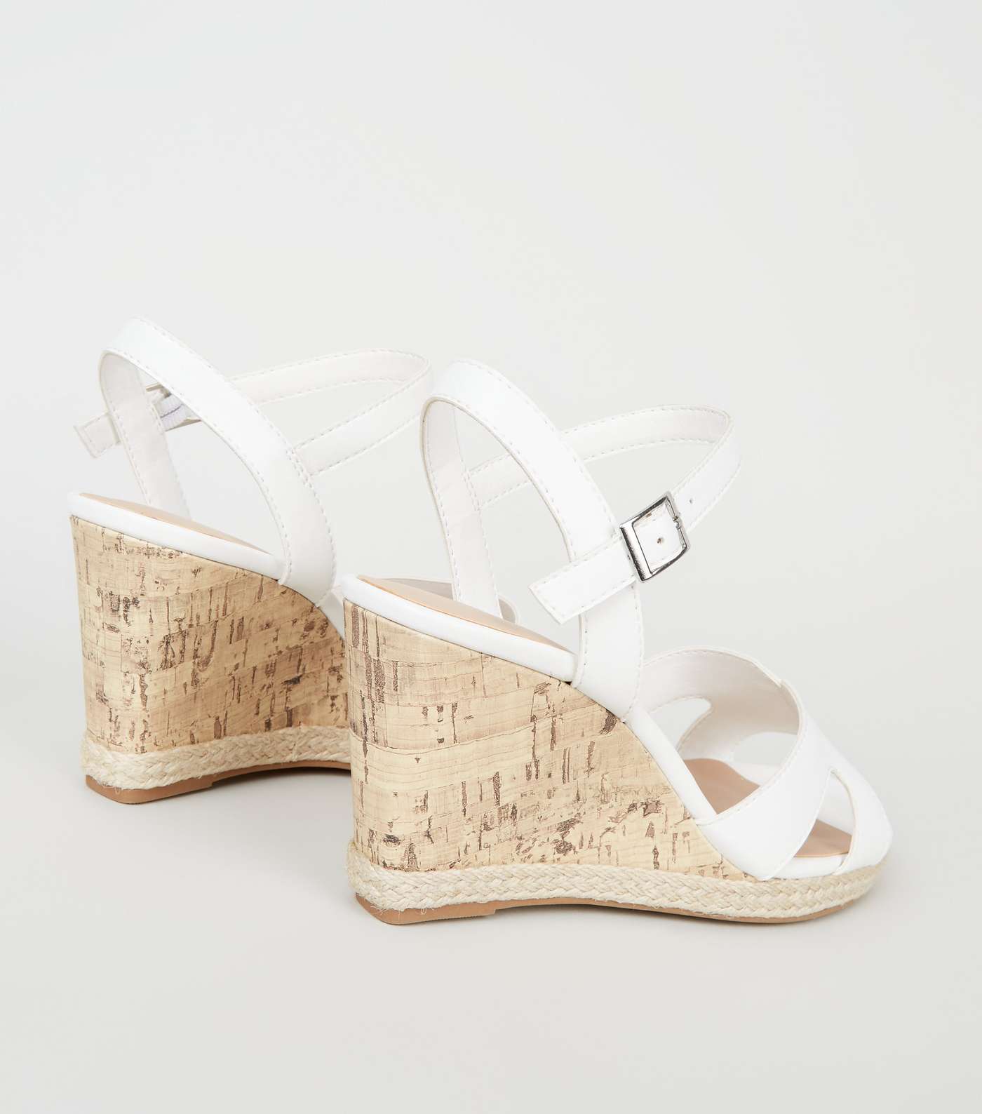 Wide Fit White Cork Effect Wedge Sandals Image 4
