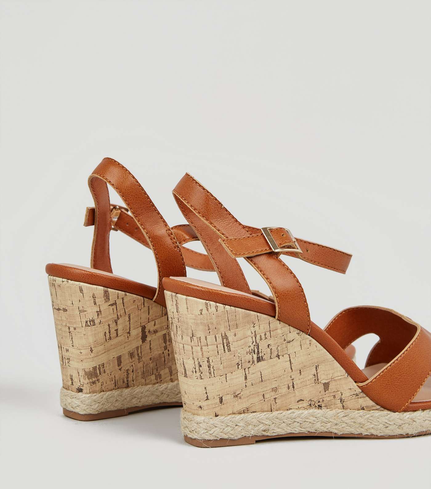 Wide Fit Tan Cork Effect Wedge Sandals Image 4