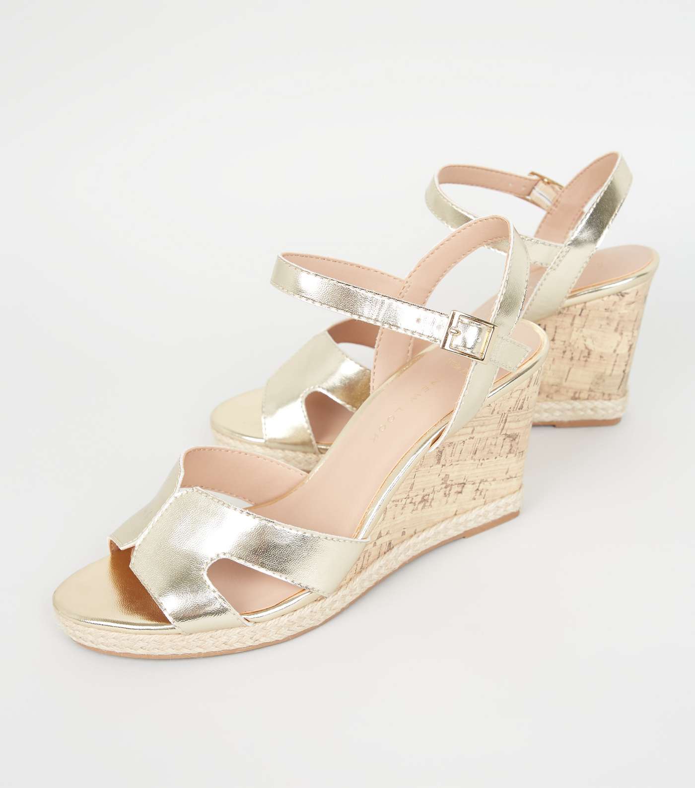 Wide Fit Gold Cork Effect Wedge Sandals Image 3