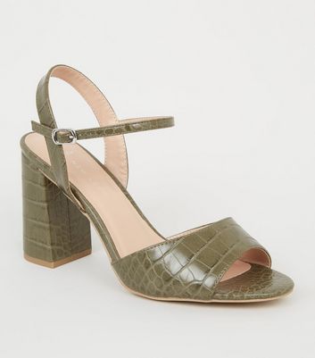 khaki block heels