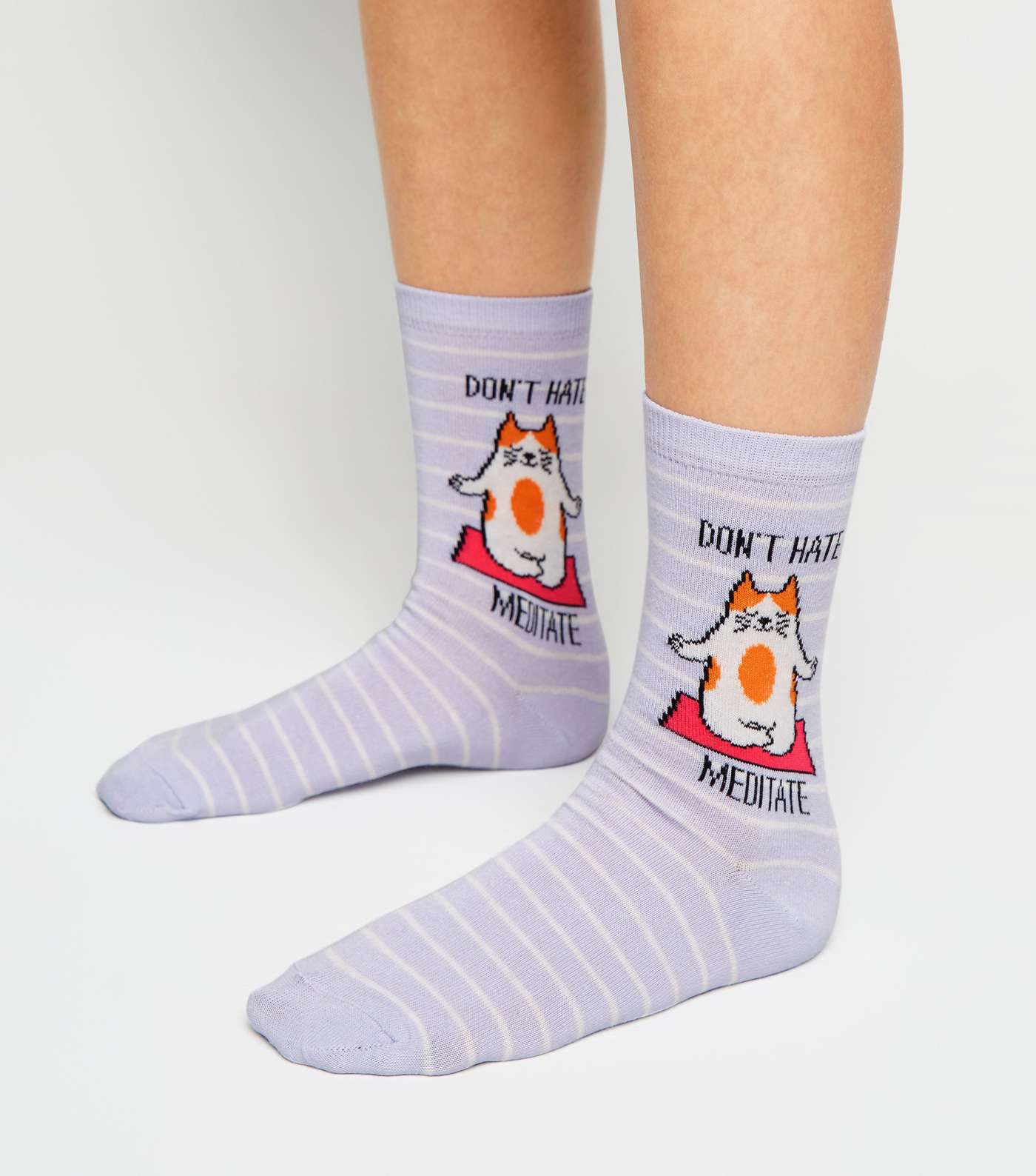 Lilac Don't Hate Cat Slogan Socks Image 2