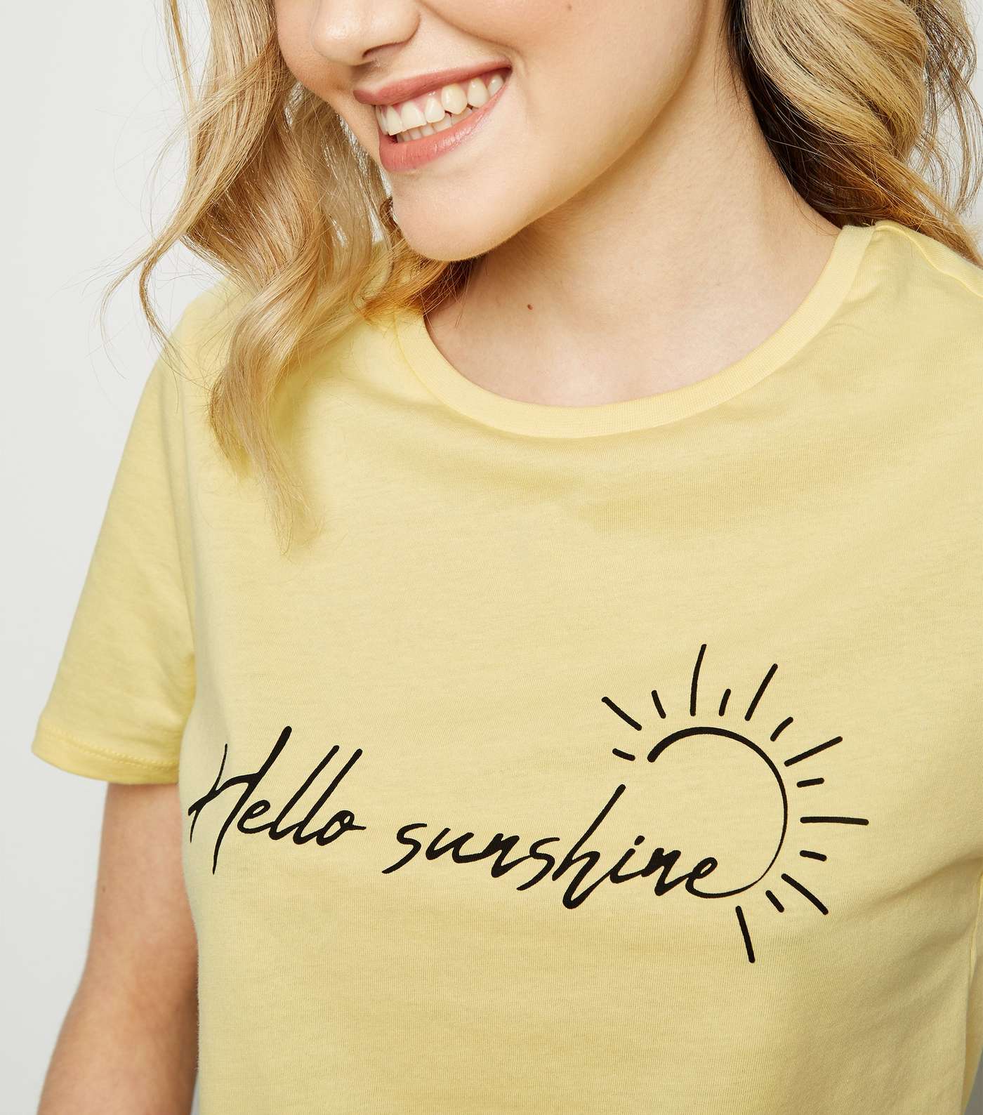 Pale Yellow Hello Sunshine Slogan T-Shirt Image 5