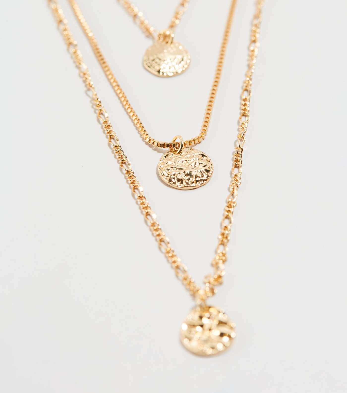 Gold Mini Beaten Disc Layered Necklace  Image 3