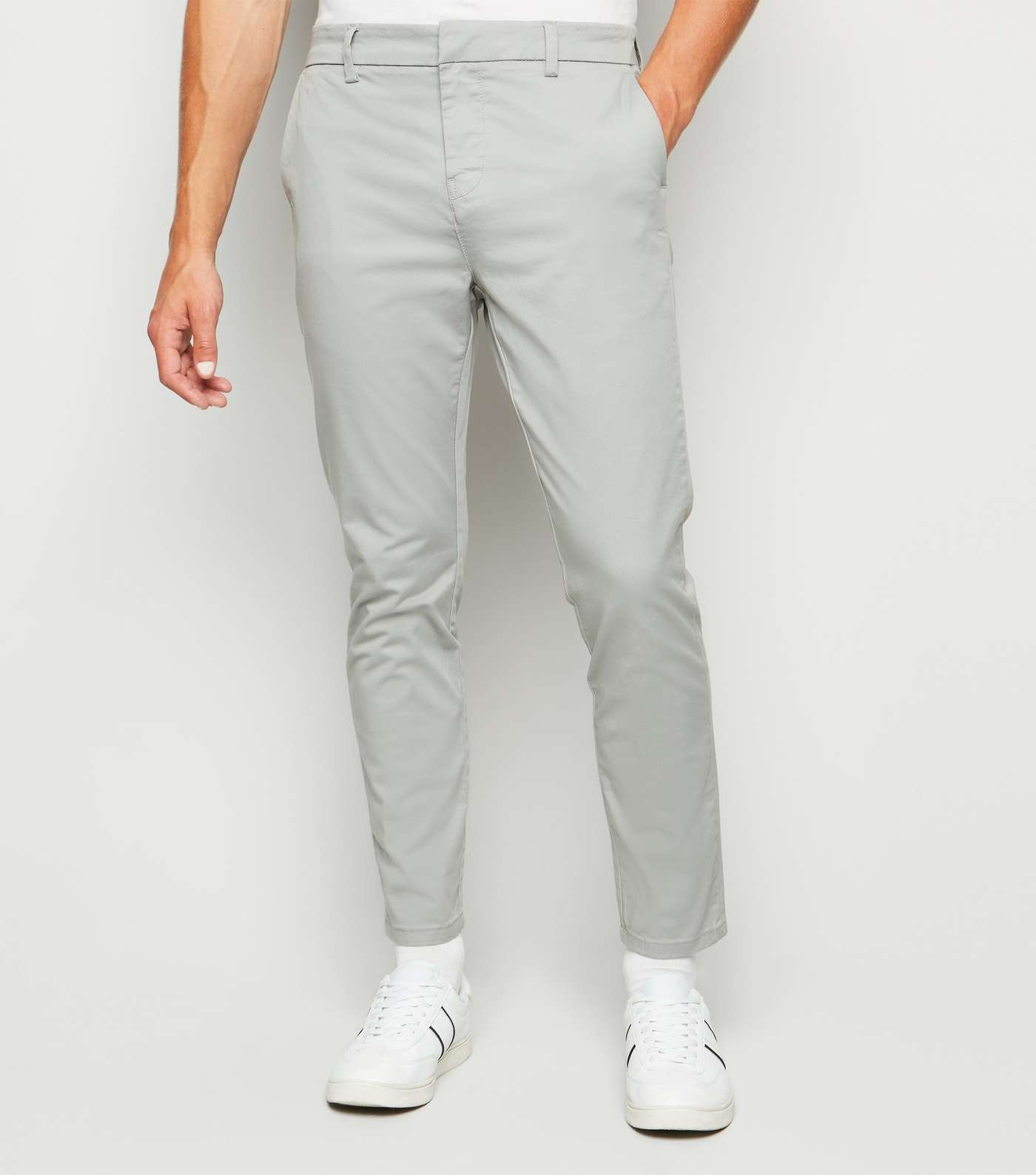 Pale Grey Skinny Stretch Cropped Trousers
