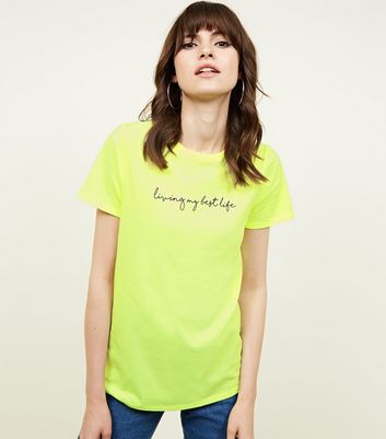 Yellow Neon Best Life Slogan T Shirt New Look