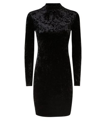 high neck black velvet dress