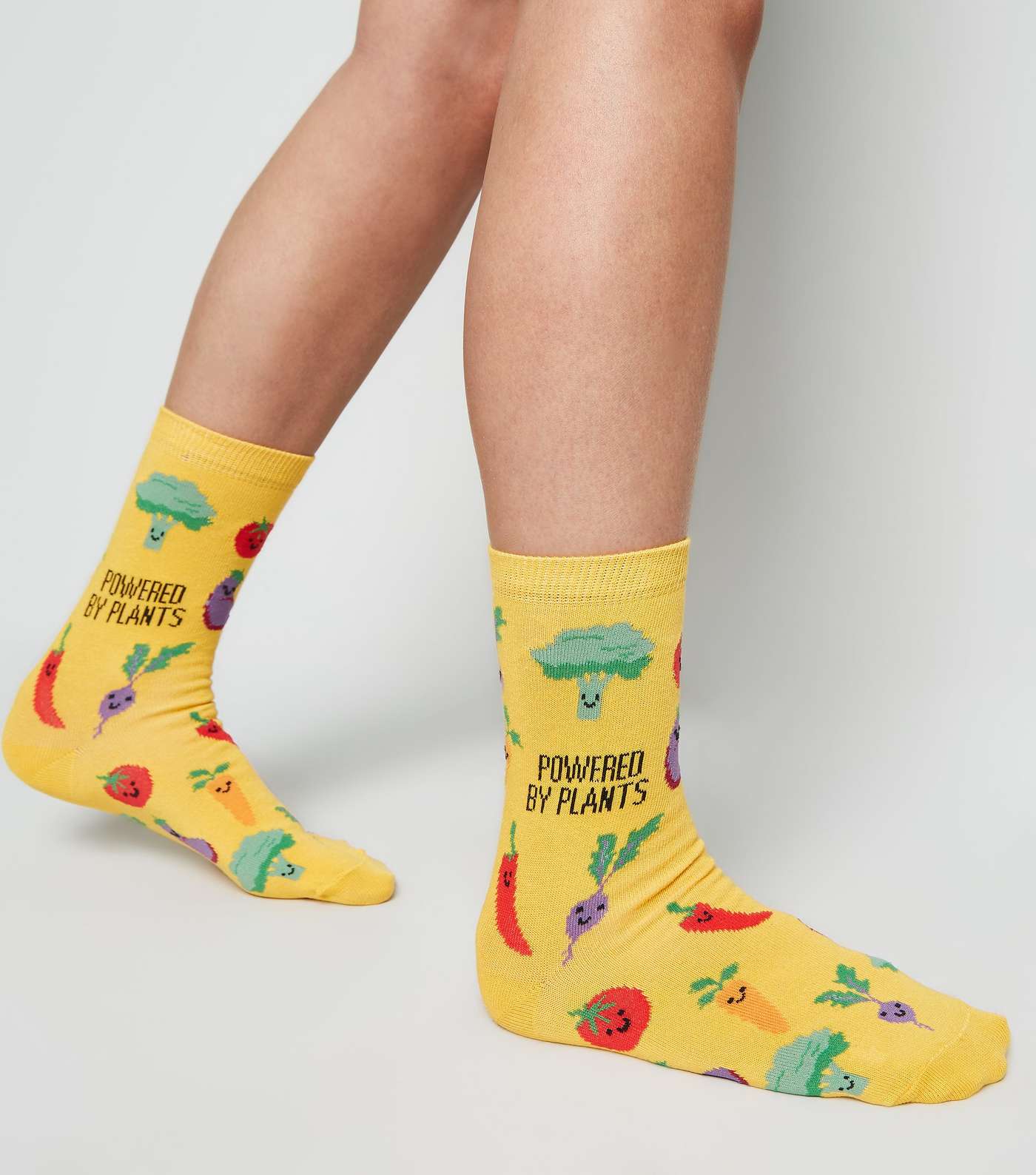 Yellow Powered By Plants Slogan Socks Image 2