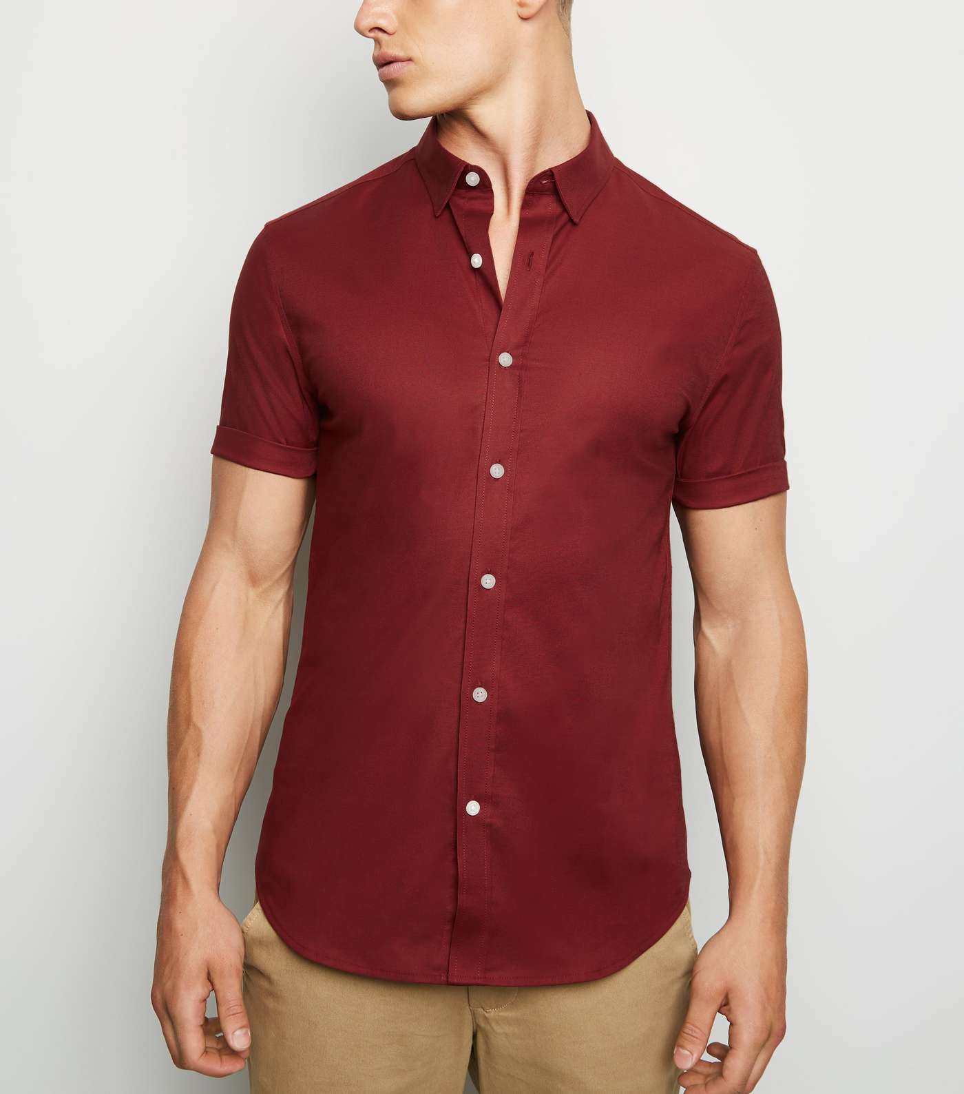 Burgundy Short Sleeve Muscle Fit Oxford Shirt