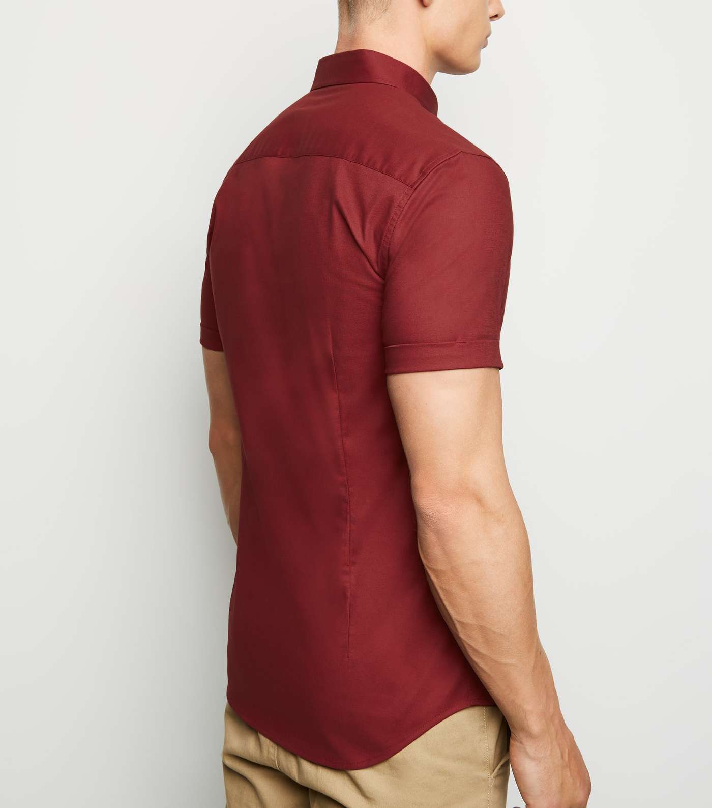 Burgundy Short Sleeve Muscle Fit Oxford Shirt Image 3