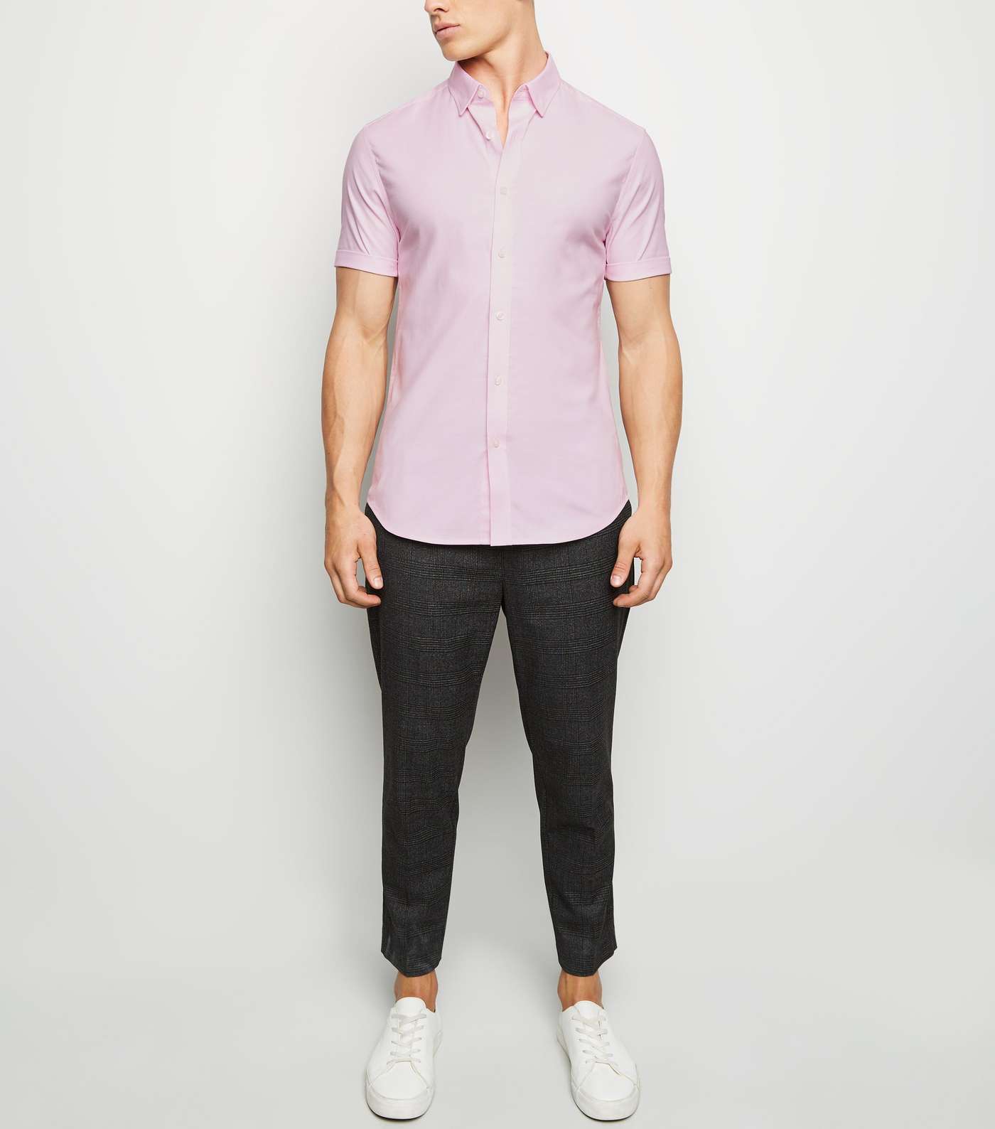 Pink Short Sleeve Muscle Fit Oxford Shirt Image 2