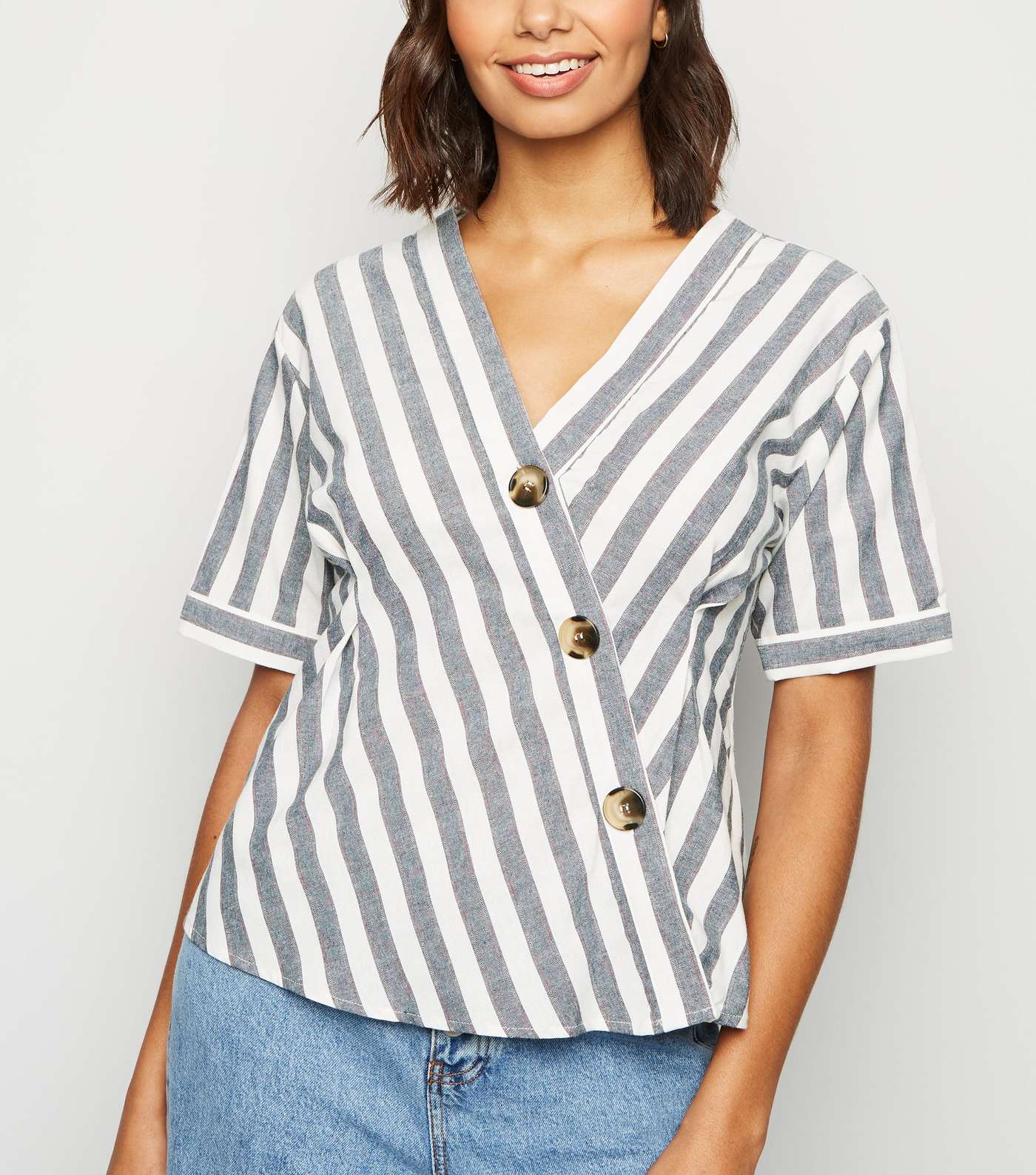 Blue Vanilla Blue Stripe Short Sleeve Asymmetric Shirt