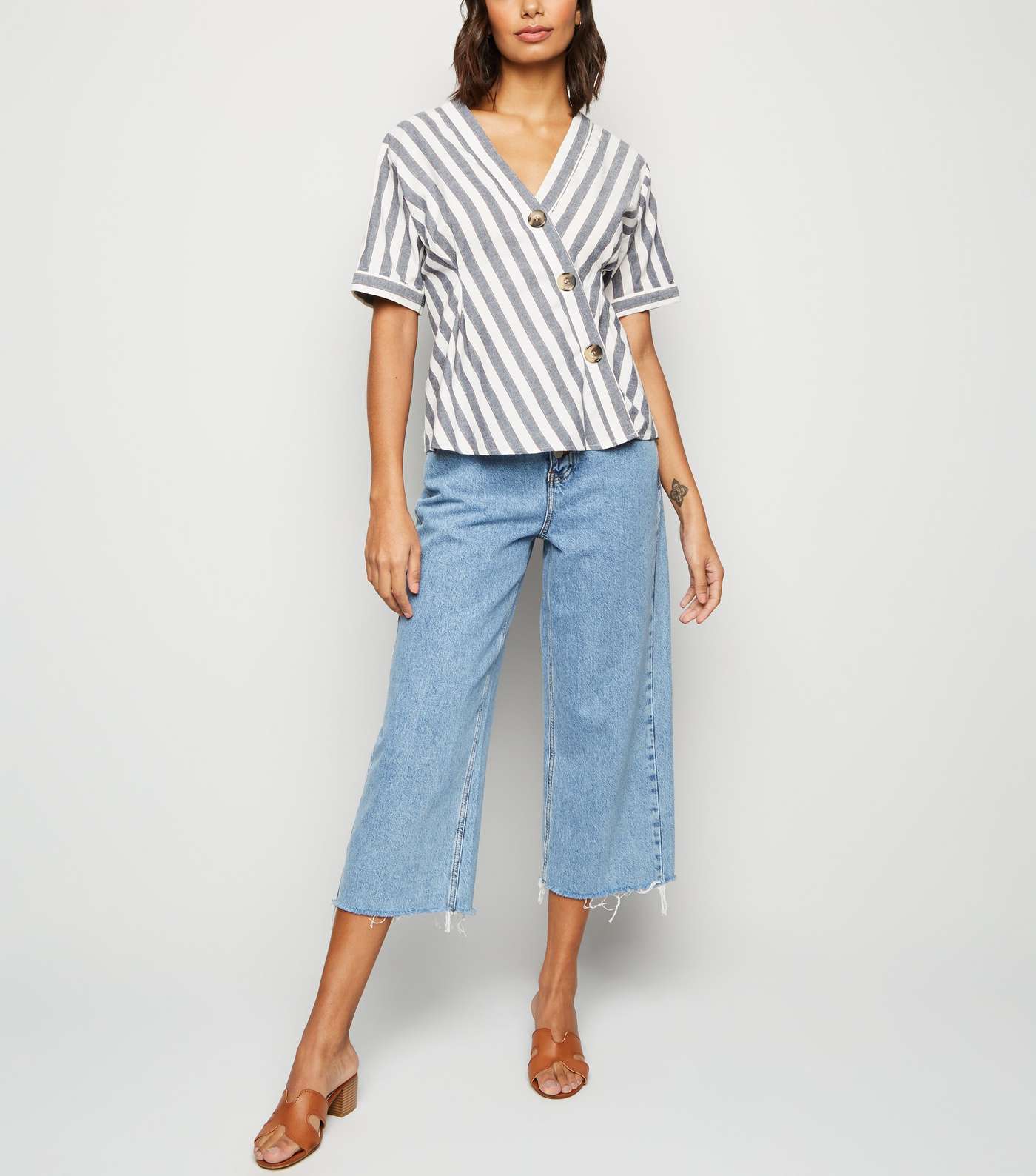 Blue Vanilla Blue Stripe Short Sleeve Asymmetric Shirt Image 3