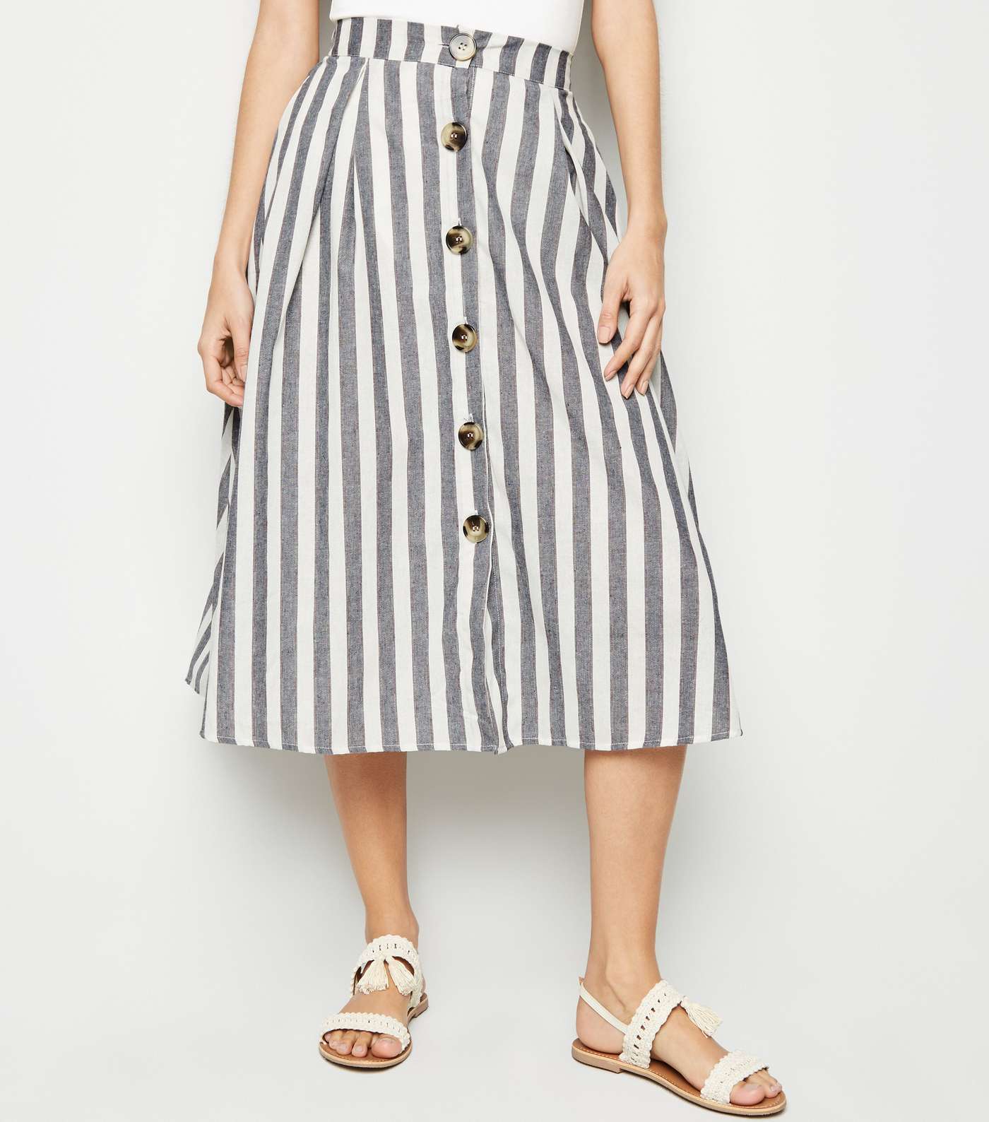 Blue Vanilla Blue Stripe Button Up Midi Skirt  Image 2