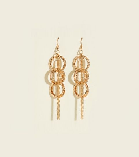 Earrings Stud Cross Long Tassel New Look Gold Linked Circle Tassel Drop Earrings