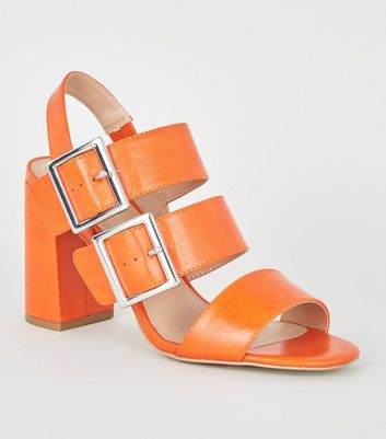 Orange Double Buckle Block Heels | New Look