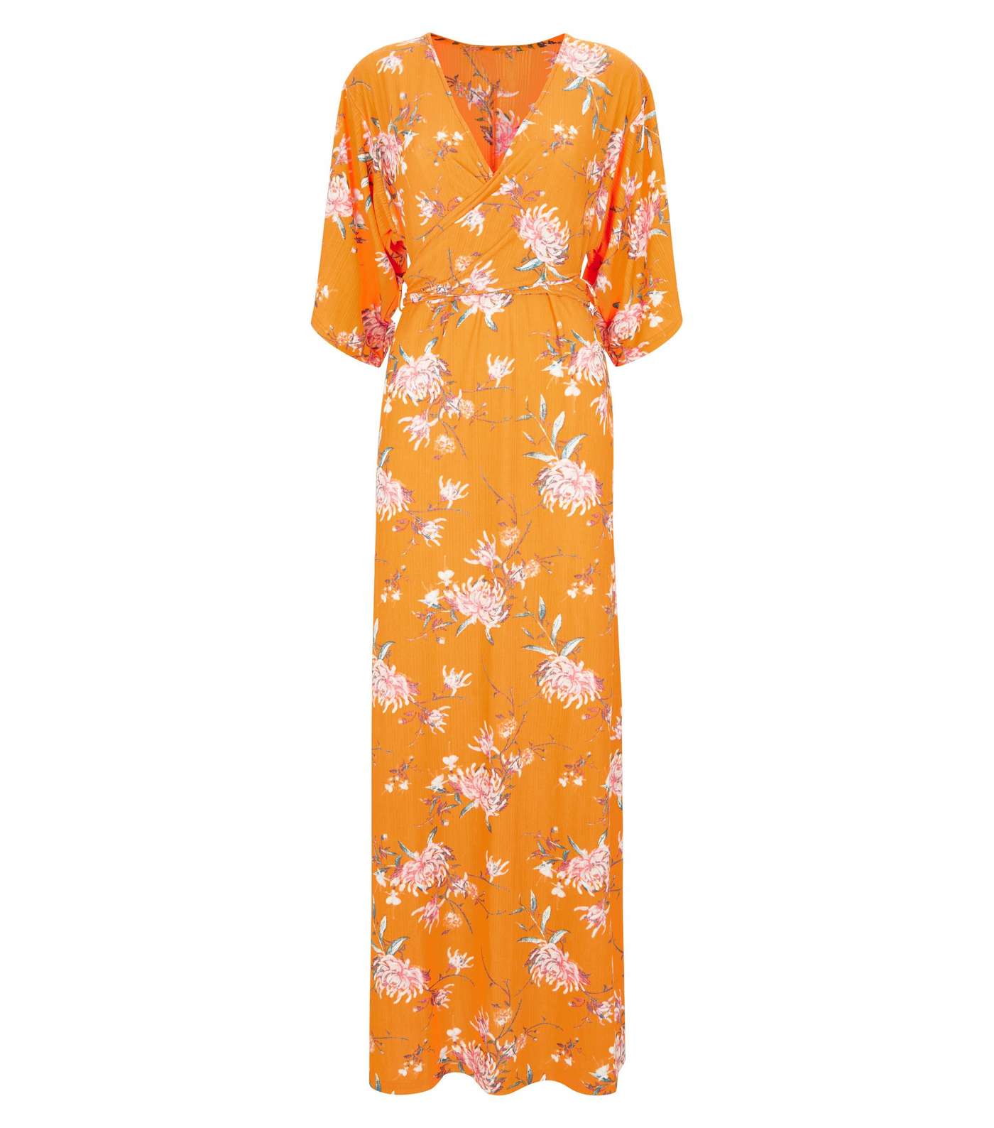 Blue Vanilla Orange Floral Wrap Maxi Dress Image 4