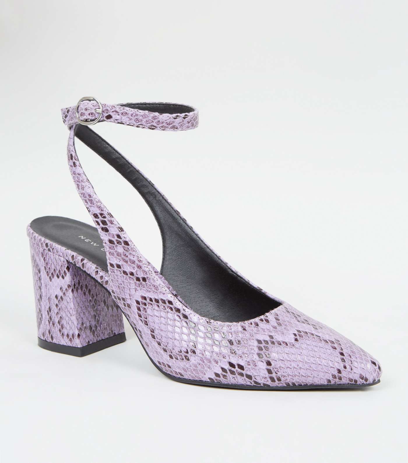 Purple Faux Snake Slingback Block Heels