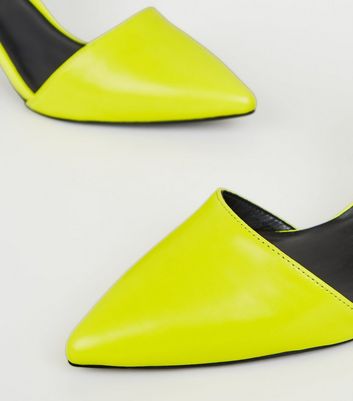 neon yellow kitten heels