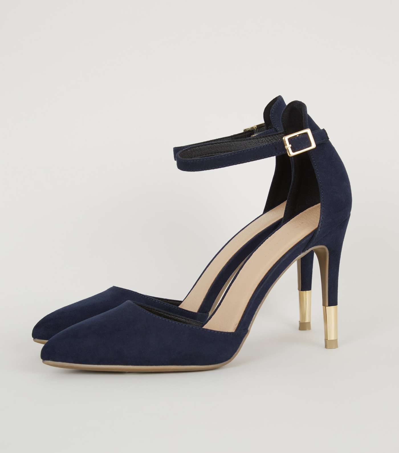 Navy Suedette Ankle Strap Stiletto Courts Image 3