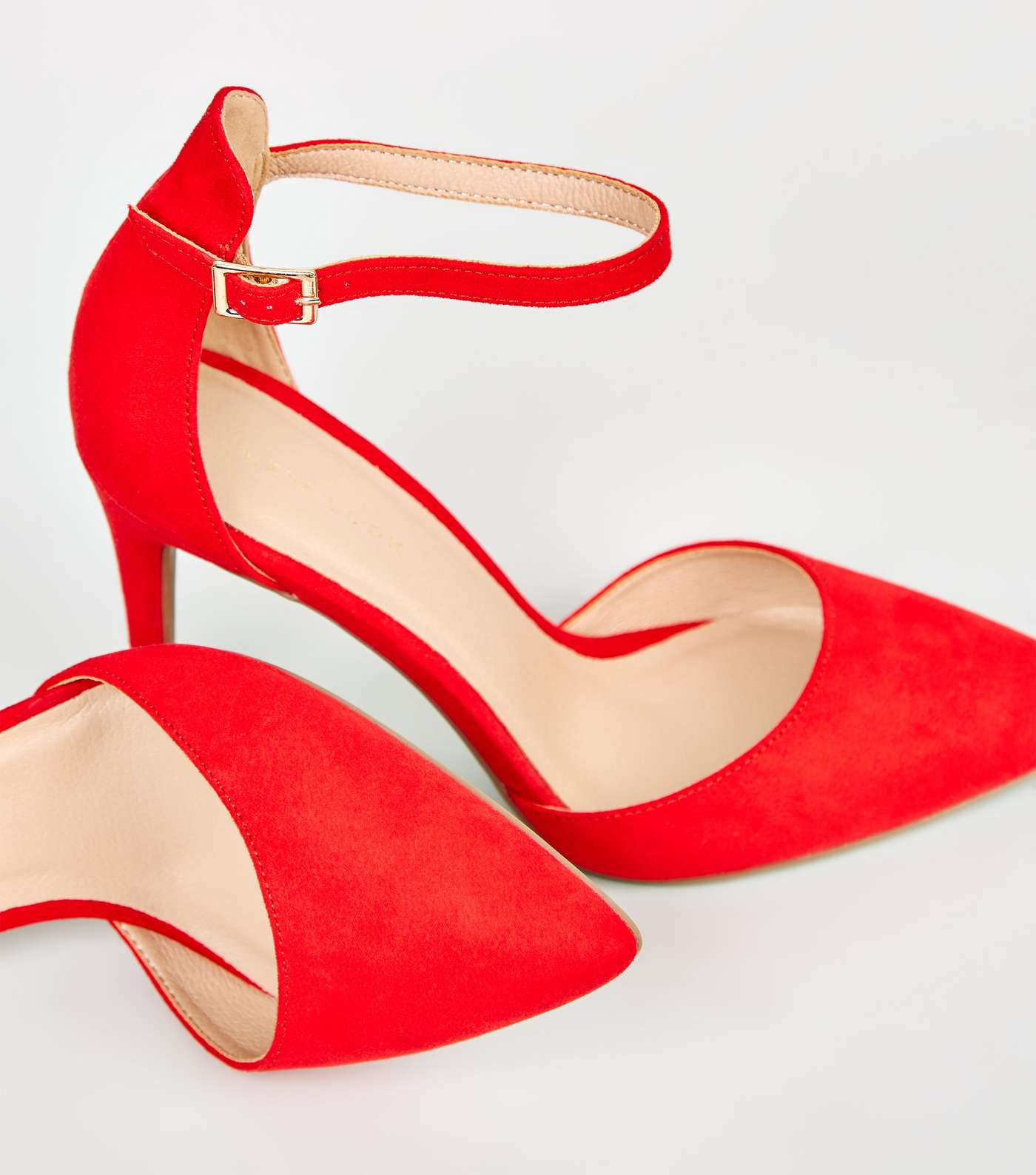 Red Suedette Ankle Strap Stiletto Courts Image 3