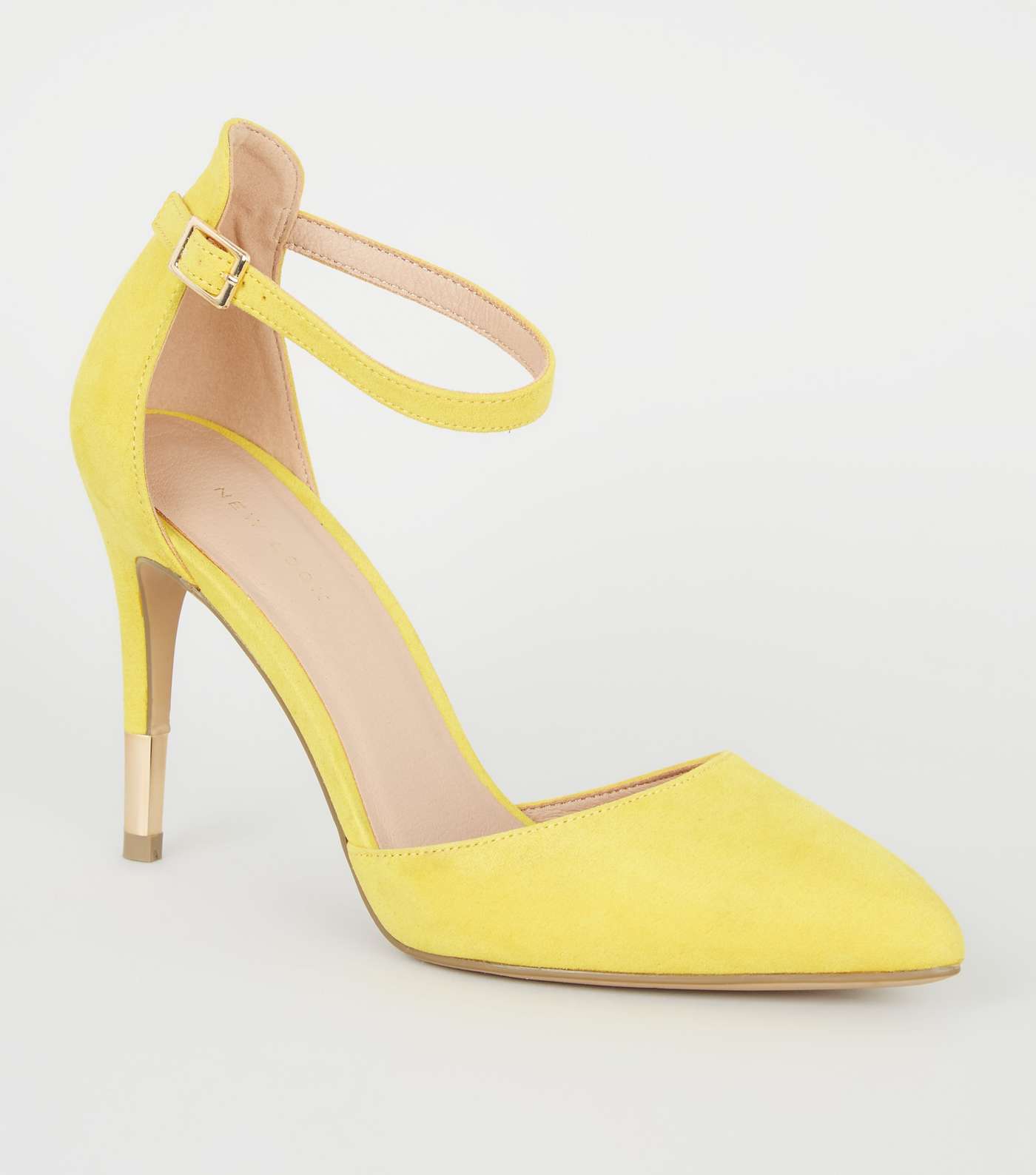 Yellow Suedette Ankle Strap Stiletto Courts