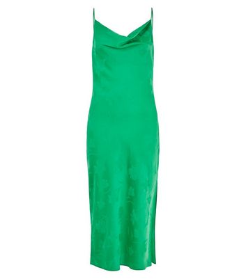 green cowl neck midi dress