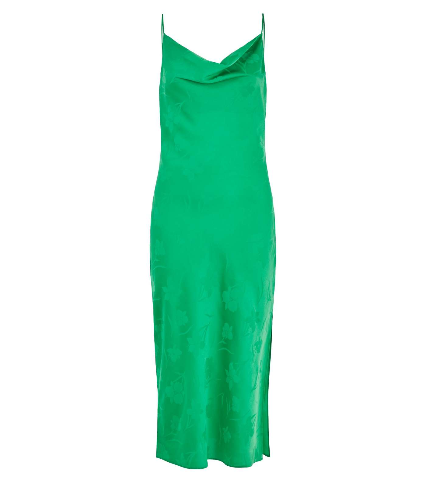 Green Floral Satin Cowl Neck Midi Dress Image 4