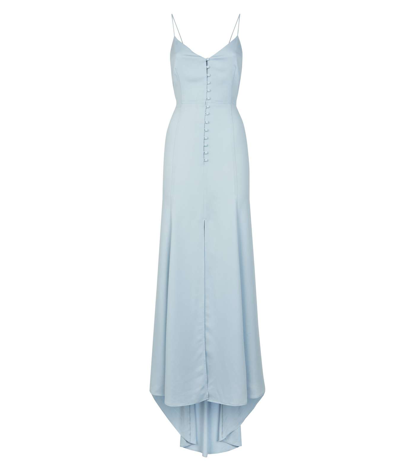 Pale Blue Satin Button Front Maxi Dress Image 3