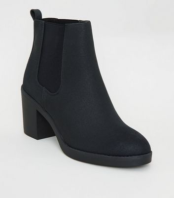 Wide Fit Black Block Heel Chelsea Boots 