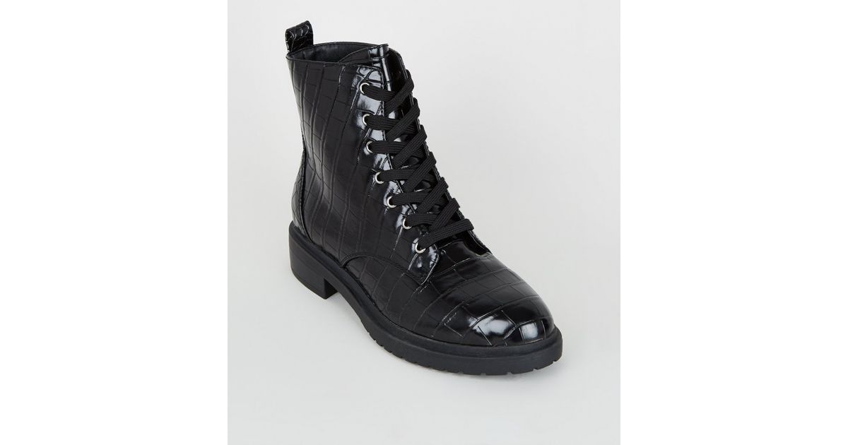 croc lace up boots