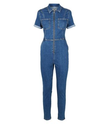 new look denim jumpsuit with zip in blue