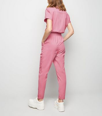 new look pink denim jumpsuit