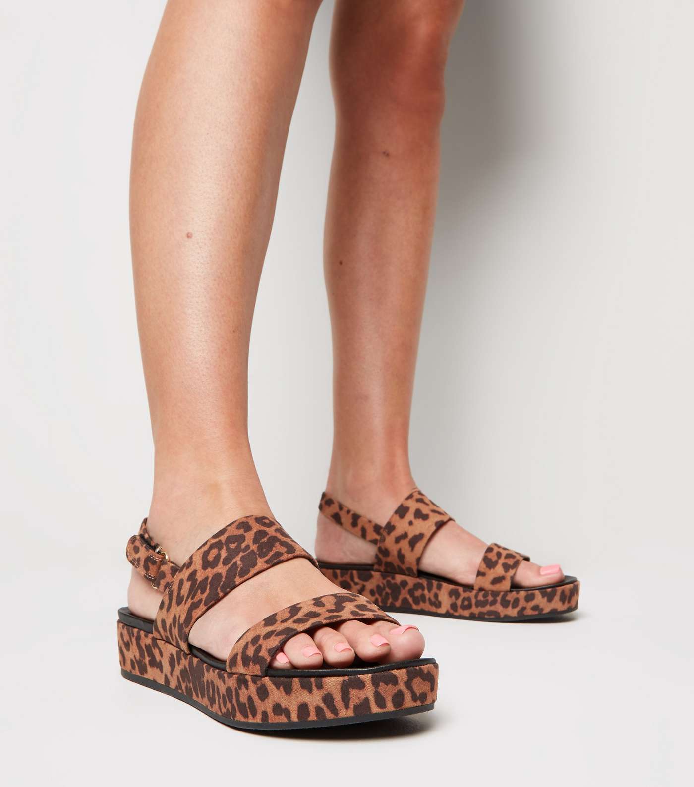 Stone Suedette Leopard Print Flatform Sandals Image 2