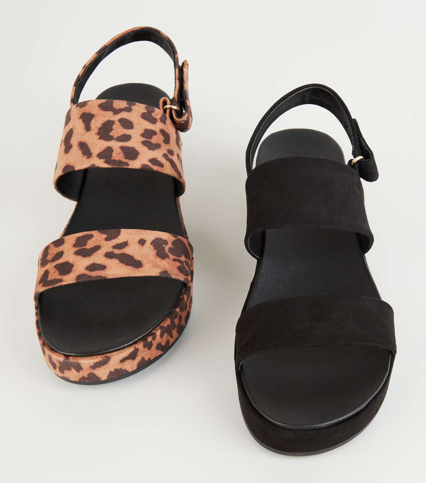 Stone Suedette Leopard Print Flatform Sandals Image 4