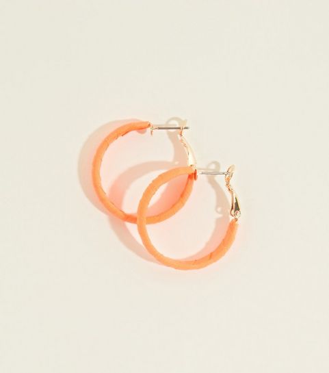 Hoop Earrings Silver Gold New Look Bright Orange Neon Ribbon Wrap Midi Hoop Earrings