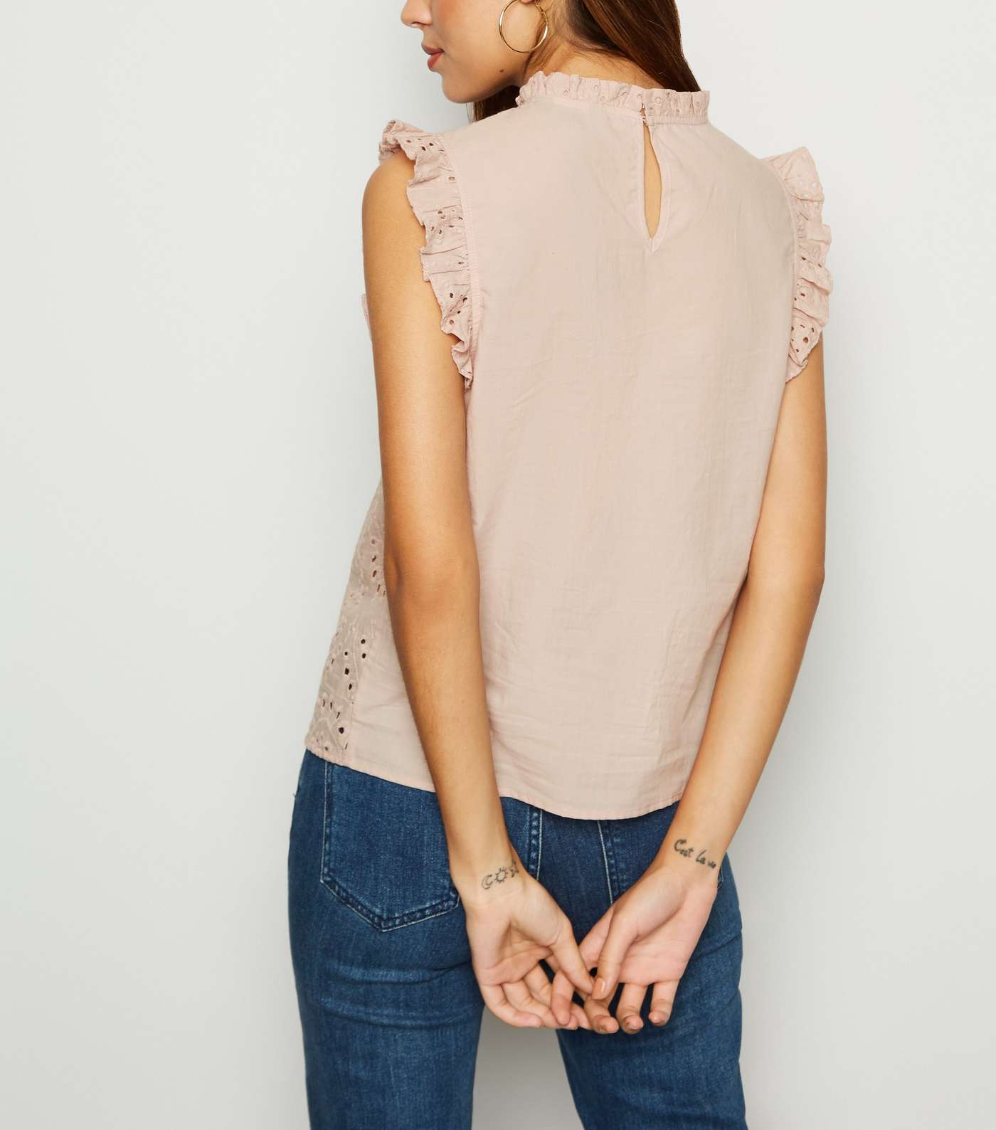 Pale Pink Broderie Frill Trim Blouse Image 3