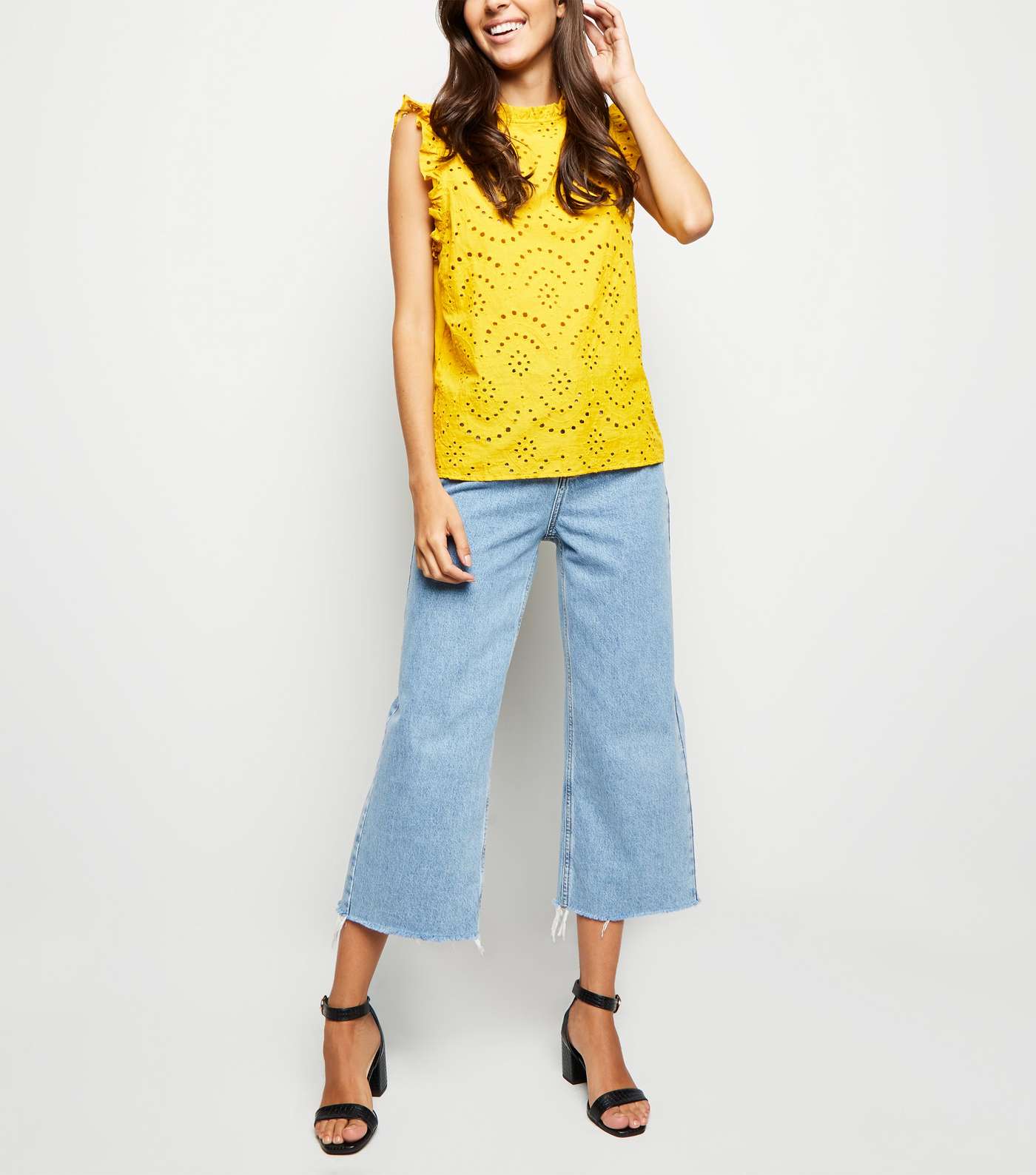 Yellow Broderie Frill Trim Blouse Image 2