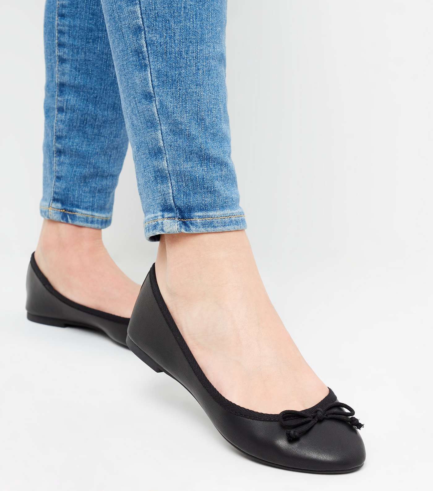Black Leather-Look Check Lined Ballet Pumps Image 2