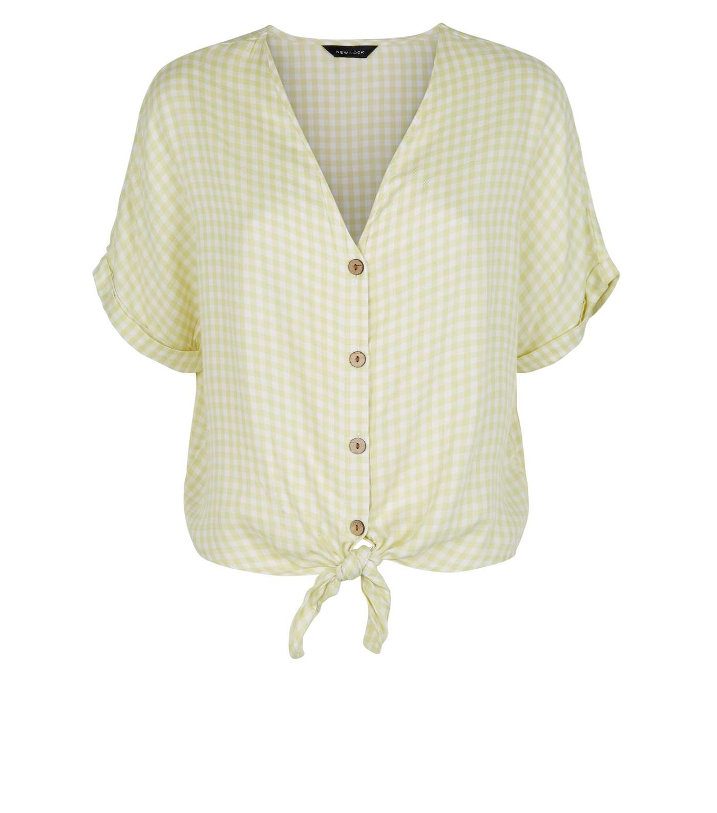 Light Green Gingham Tie Front Shirt Image 4