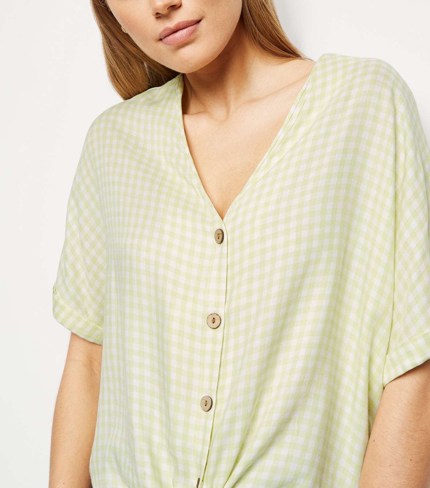 Light Green Gingham Tie Front Shirt Image 2