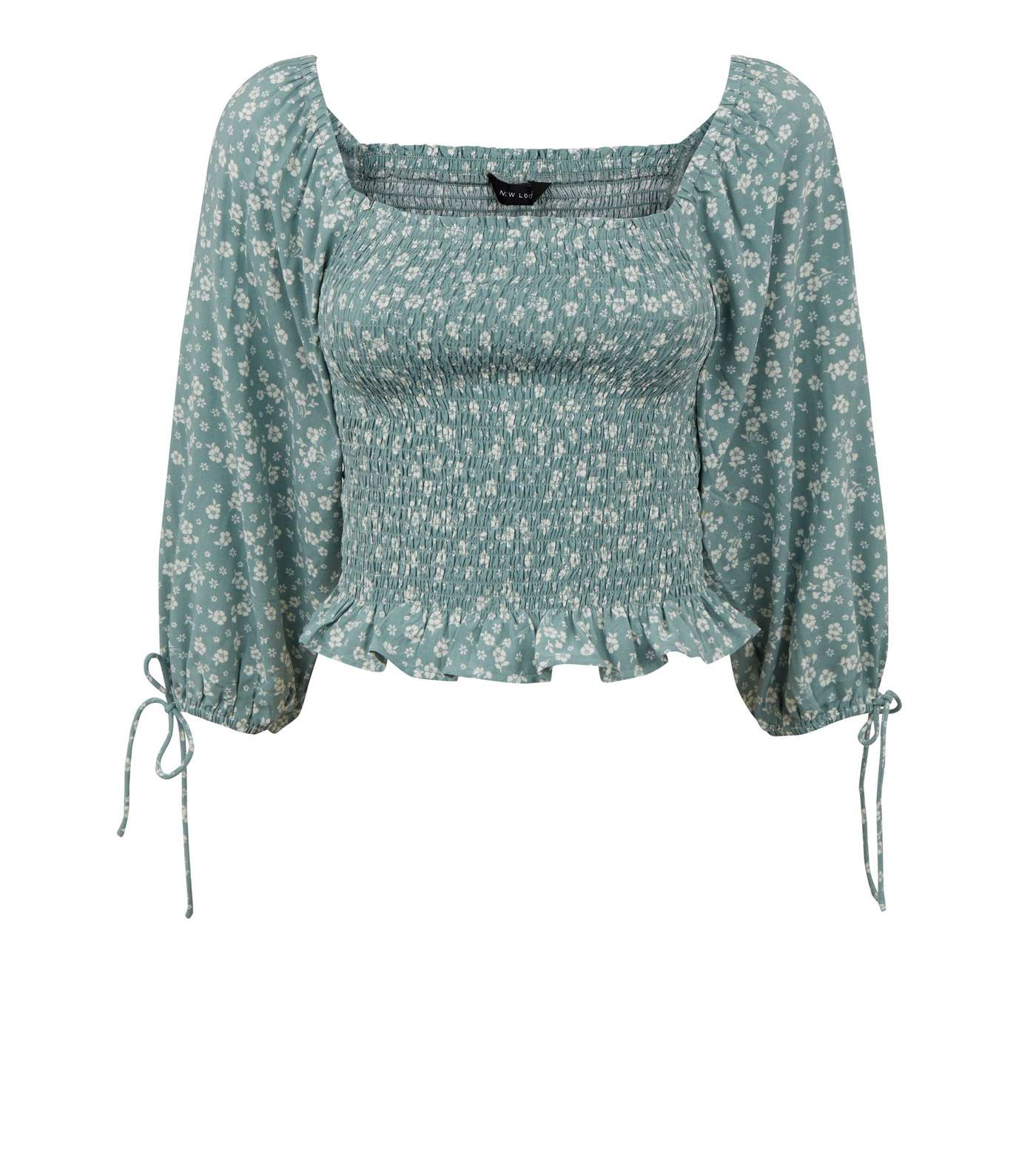 Green Floral Shirred Milkmaid Top  Image 4