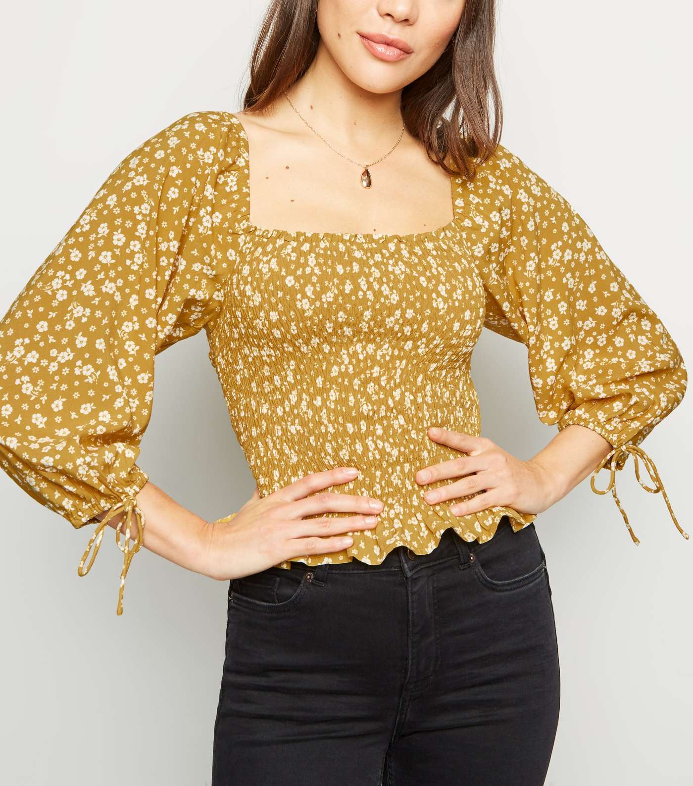 Yellow Floral Shirred Top 