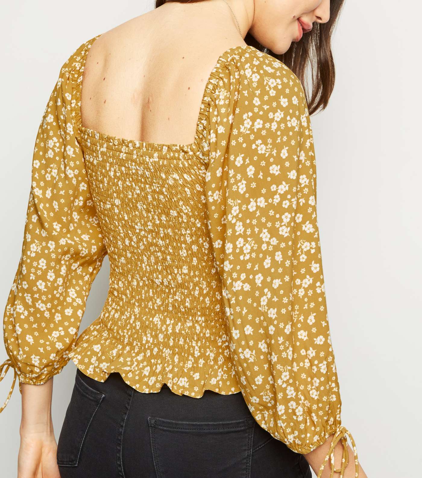 Yellow Floral Shirred Top  Image 3