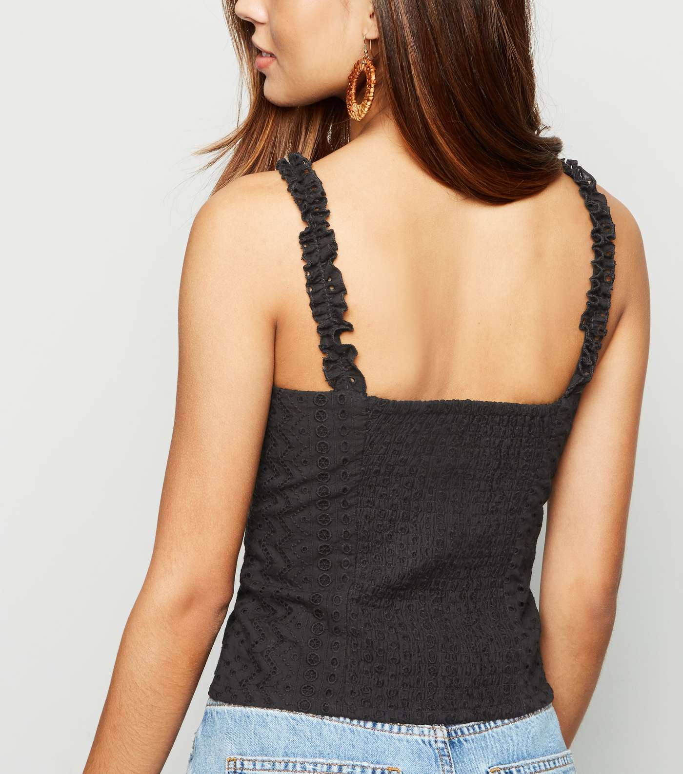 Black Broderie Lace Up Cami Image 3