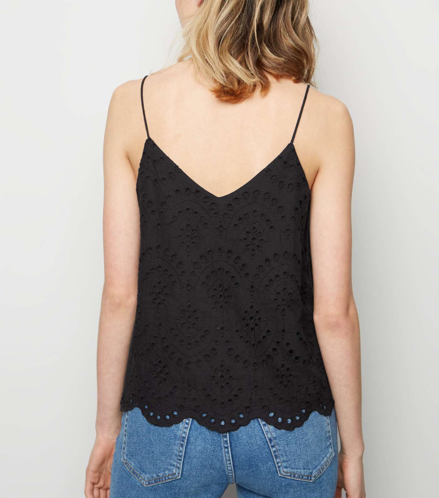 Black Broderie Button Front Cami Image 3