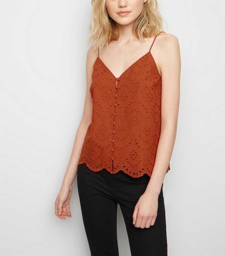 Rust Broderie Button Front Cami | New Look