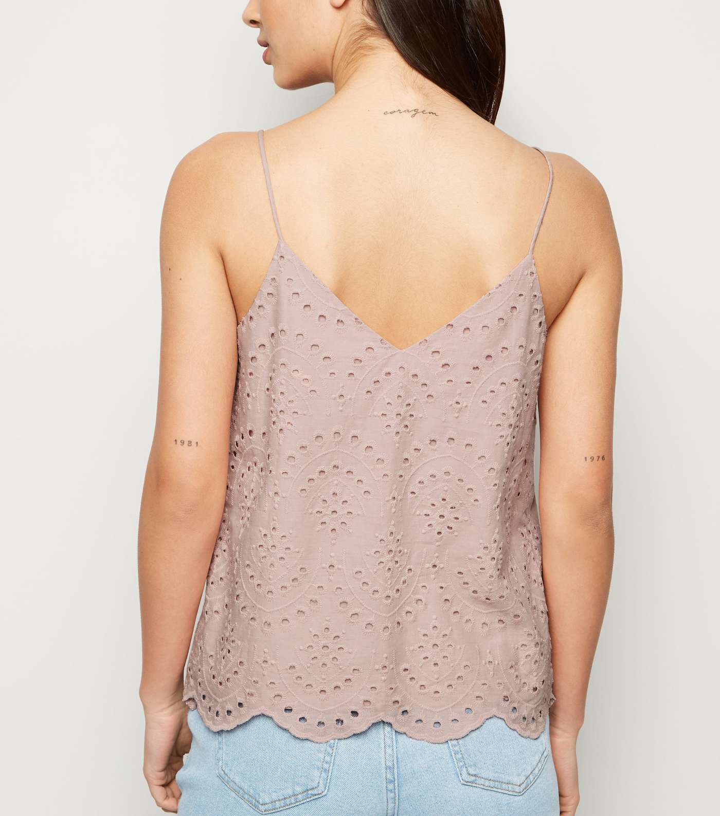 Pale Pink Broderie Button Front Cami Image 3