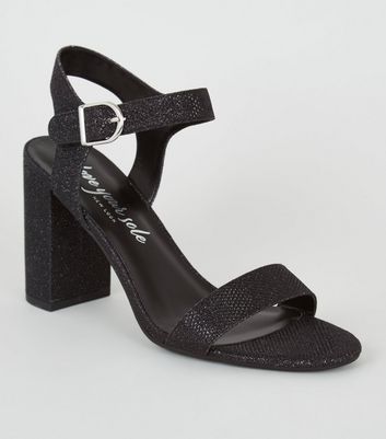 black sequin block heels