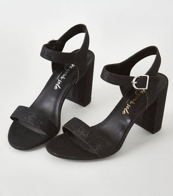 Black Glitter 2 Part Block Heels | New Look